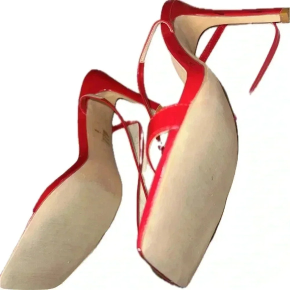 Chic Red Patent Leather High Heeled Sandals with Ankle Straps - Picture 4 of 7